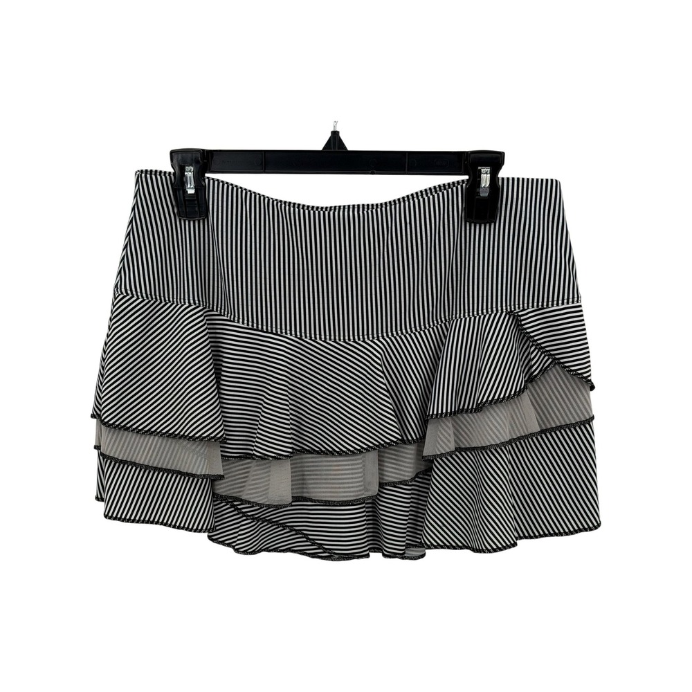 Lucky in Love Skirt Womens XL Black White Striped Tiered Ruffle Preppy Tennis